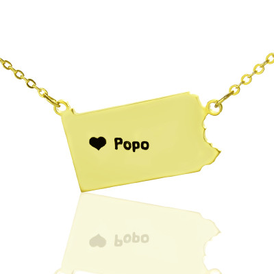 Personalised PA State USA Map Necklace With Heart  Name Gold Plated - The Name Jewellery™