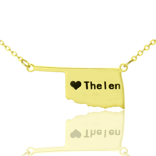 America Oklahoma State USA Map Necklace With Heart  Name Gold Plated - The Name Jewellery™