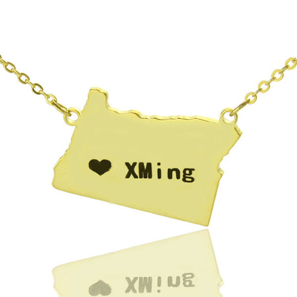 Custom Oregon State USA Map Necklace With Heart  Name Gold Plated - The Name Jewellery™