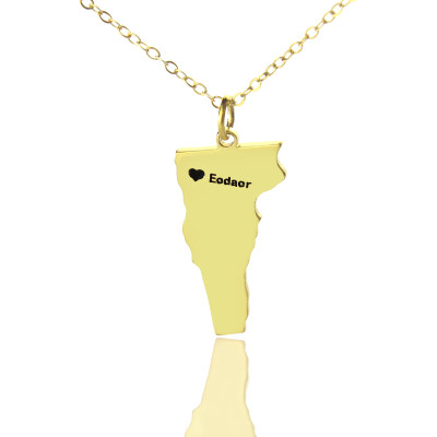 Custom Vermont State USA Map Necklace With Heart  Name Gold Plated - The Name Jewellery™