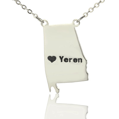 Custom Alabama State USA Map Necklace With Heart  Name Silver - The Name Jewellery™