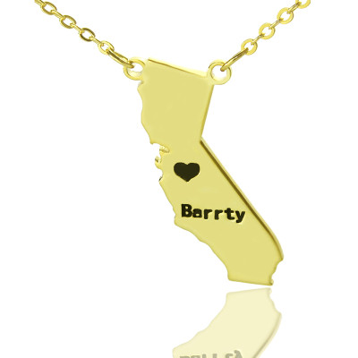 California State Shaped Necklaces With Heart  Name Gold Plated - The Name Jewellery™