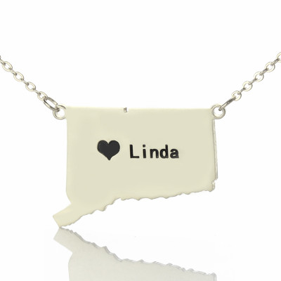 Connecticut State Shaped Necklaces With Heart  Name Silver - The Name Jewellery™