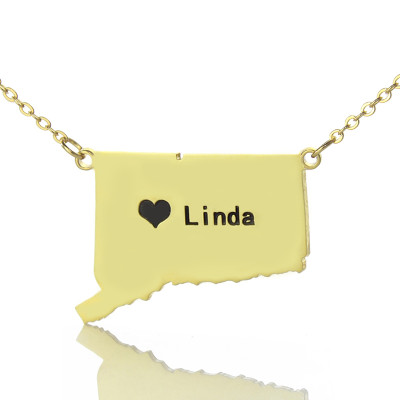 Connecticut State Shaped Necklaces With Heart  Name Gold Plate - The Name Jewellery™