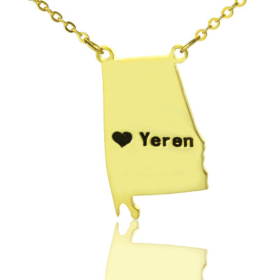 State USA Map Necklace With Heart  Name Gold Plated Silver - The Name Jewellery™