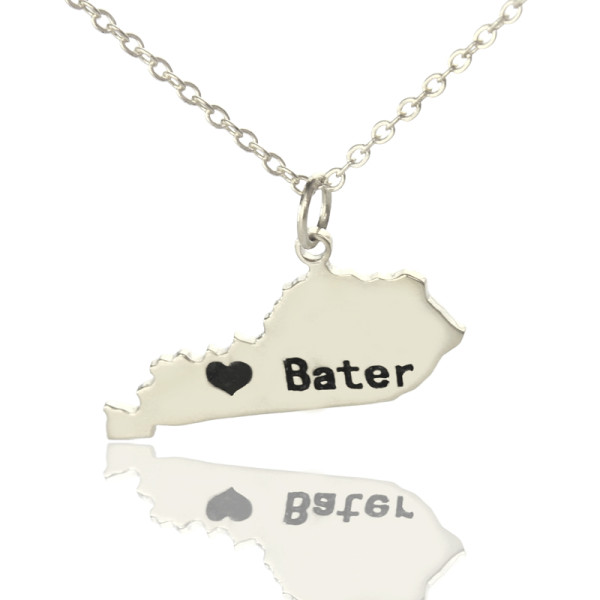 Custom Kentucky State Shaped Necklaces With Heart  Name Silver - The Name Jewellery™