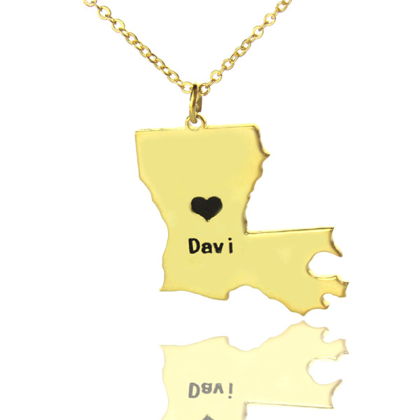 Custom Louisiana State Shaped Necklaces With Heart  Name Gold Plated - The Name Jewellery™