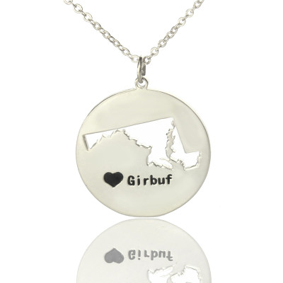 Custom Maryland Disc State Necklaces With Heart  Name Silver - The Name Jewellery™