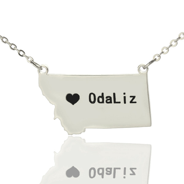 Custom Montana State Shaped Necklaces With Heart  Name Silver - The Name Jewellery™