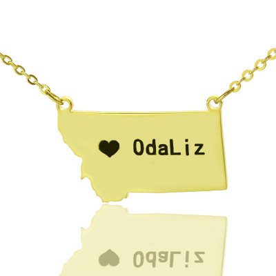 Custom Montana State Shaped Necklaces With Heart  Name Gold Plated - The Name Jewellery™