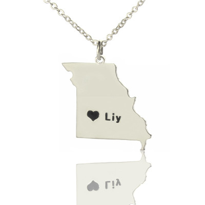 Custom Missouri State Shaped Necklaces With Heart  Name Silver - The Name Jewellery™