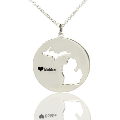 Custom Michigan Disc State Necklaces With Heart  Name Silver - The Name Jewellery™
