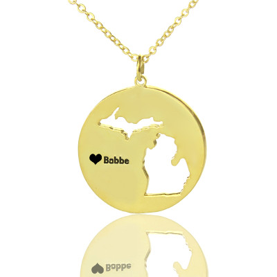 Custom Michigan Disc State Necklaces With Heart  Name Gold Plated - The Name Jewellery™