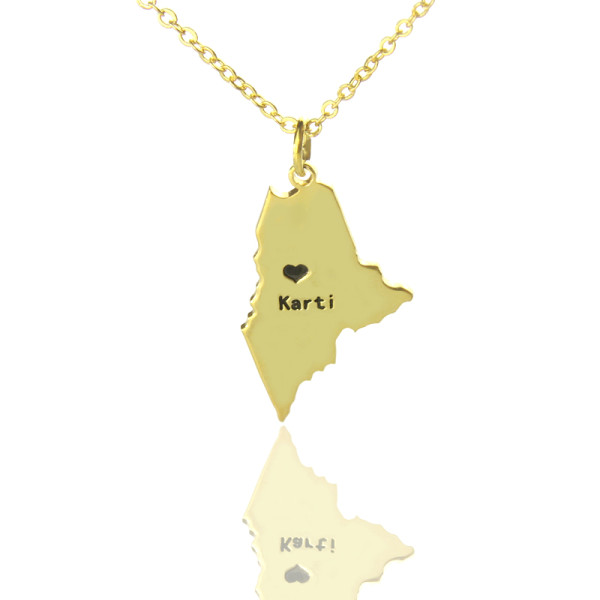 Custom Maine State Shaped Necklaces With Heart  Name Gold Plated - The Name Jewellery™