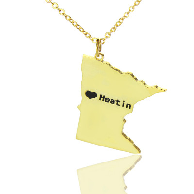 Custom Minnesota State Shaped Necklaces With Heart  Name Gold Plated - The Name Jewellery™