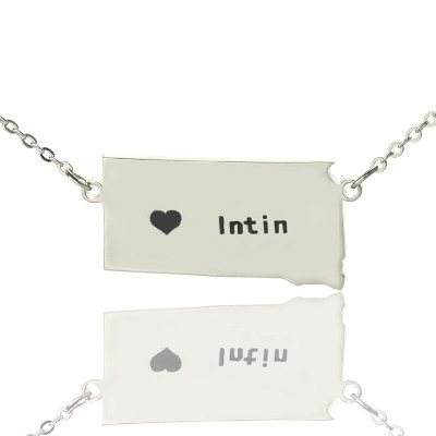 South Dakota State Shaped Necklaces With Heart  Name Silver - The Name Jewellery™