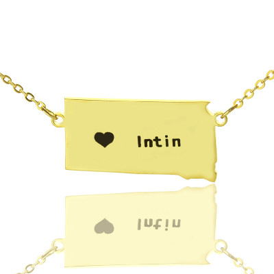 South Dakota State Shaped Necklaces With Heart  Name Gold Plated - The Name Jewellery™