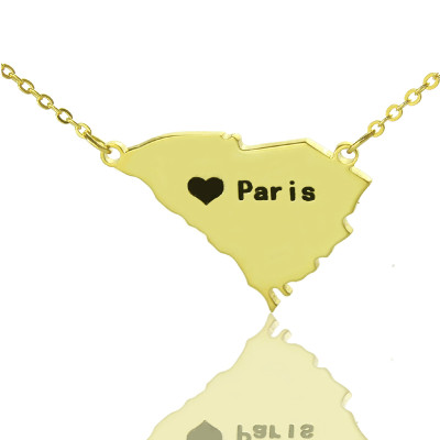 South Carolina State Shaped Necklaces With Heart  Name Gold Plated - The Name Jewellery™