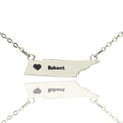 Custom Tennessee State Shaped Necklaces With Heart  Name Silver - The Name Jewellery™