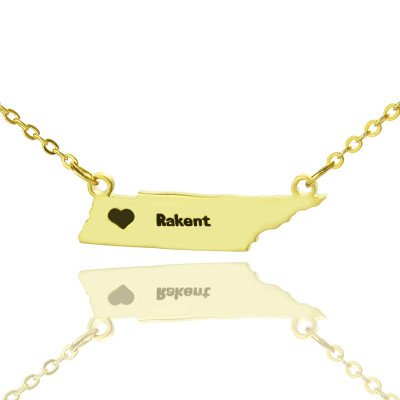 Custom Tennessee State Shaped Necklaces With Heart  Name Gold Plated - The Name Jewellery™