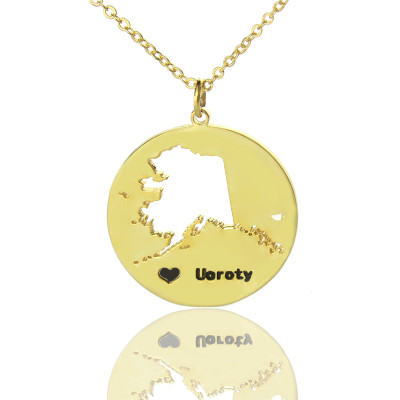 Custom Alaska Disc State Necklaces With Heart  Name Gold Plated - The Name Jewellery™