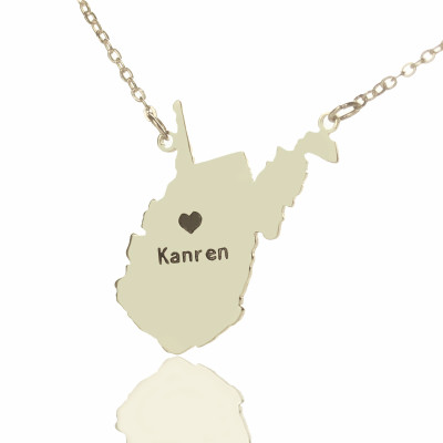 Custom West Virginia State Shaped Necklaces With Heart  Name Silver - The Name Jewellery™