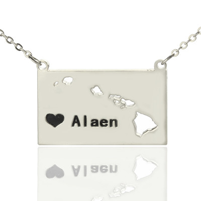 Custom Hawaii State Shaped Necklaces With Heart  Name Silver - The Name Jewellery™