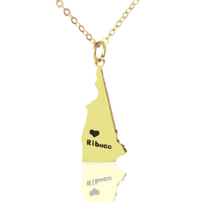 Custom New Hampshire State Shaped Necklaces With Heart  Name Gold - The Name Jewellery™