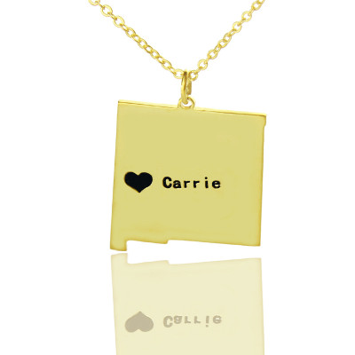 Custom New Mexico State Shaped Necklaces With Heart  Name Gold Plate - The Name Jewellery™