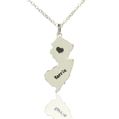 Custom New Jersey State Shaped Necklaces With Heart  Name Silver - The Name Jewellery™