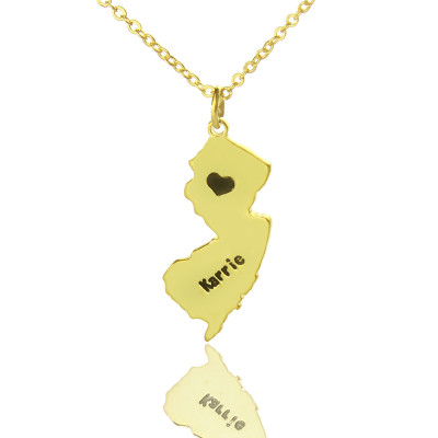 Custom New Jersey State Shaped Necklaces With Heart  Name Gold - The Name Jewellery™