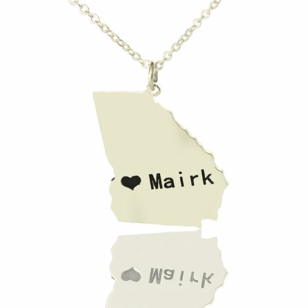Custom Georgia State Shaped Necklaces With Heart  Name Silver - The Name Jewellery™