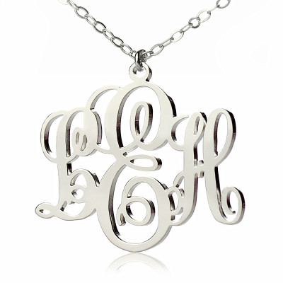 Personalised Vine Font Initial Monogram Necklace 18ct White Gold Plated - The Name Jewellery™