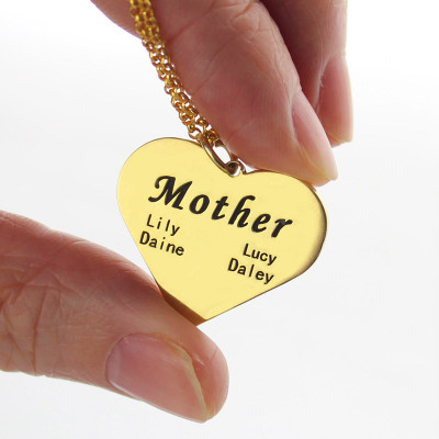 "Mother" Heart Family Names Necklace 18ct Gold Plated - The Name Jewellery™