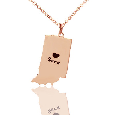 Custom Indiana State Shaped Necklaces With Heart  Name Rose Gold - The Name Jewellery™