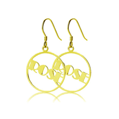 18ct Gold Plated Broadway Font Circle Name Earring - The Name Jewellery™