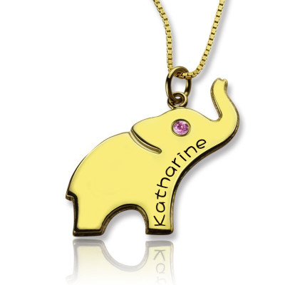 Elephant Lucky Charm Necklace Engraved Name 18ct Gold Plated - The Name Jewellery™