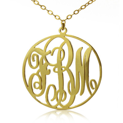 Solid Gold Vine Font Circle Initial Monogram Necklace-18ct - The Name Jewellery™
