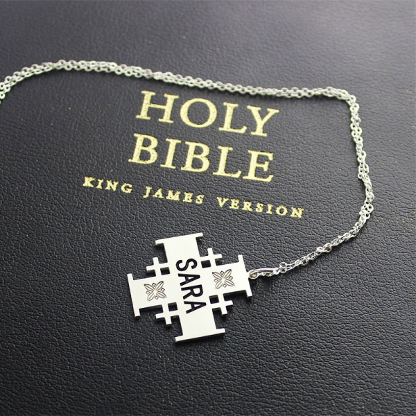 Silver Jerusalem Cross Name Necklace - The Name Jewellery™