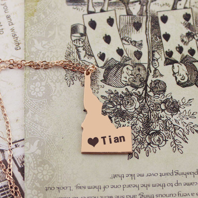 Idaho State USA Map Necklace With Heart  Name Rose Gold - The Name Jewellery™