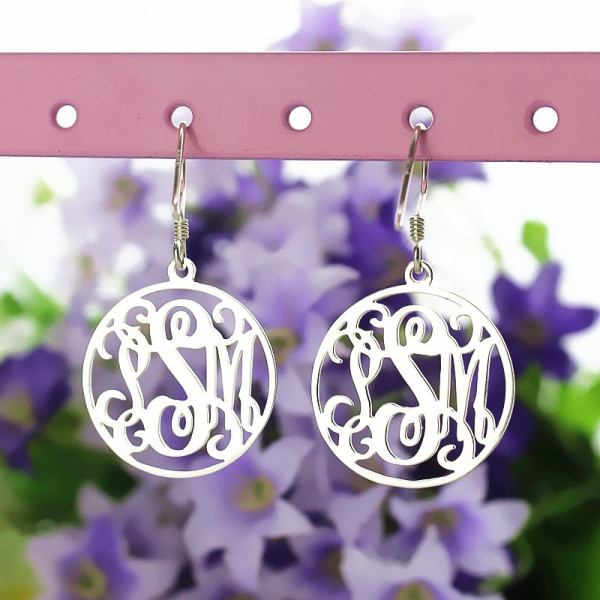 Circle Monogrammed Initial Earrings Sterling Silver - The Name Jewellery™