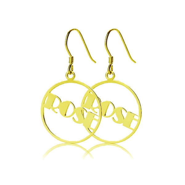 Gold Plated Silver 925 Broadway Font Circle Name Earrings - The Name Jewellery™