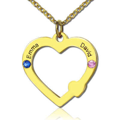 18ct Gold Open Heart Necklace with Double Name  Birthstone - The Name Jewellery™