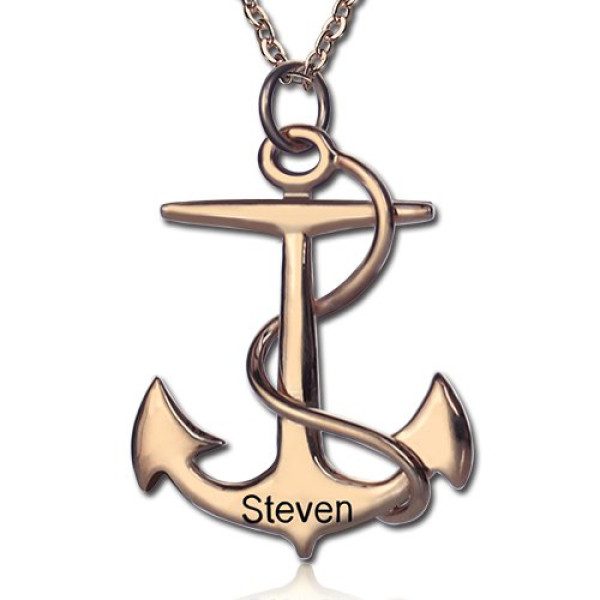 Anchor Necklace Charms Engraved Your Name 18ct Rose Gold Plated Silver - The Name Jewellery™