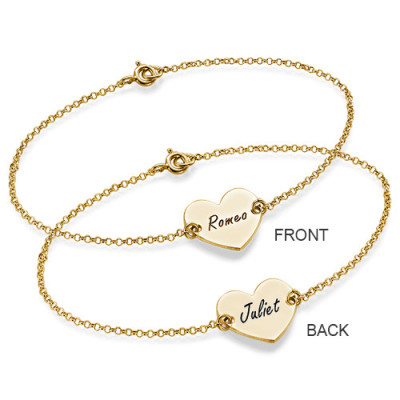 18ct Gold Plated Engraved Couples Heart Bracelet/Anklet - The Name Jewellery™