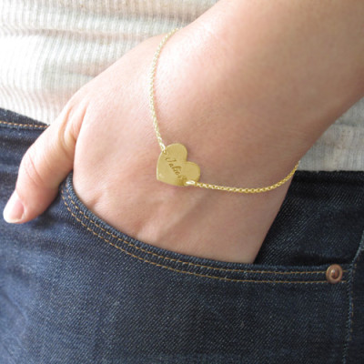 18ct Gold Plated Engraved Couples Heart Bracelet/Anklet - The Name Jewellery™
