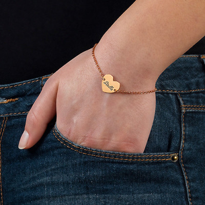 18ct Rose Gold Plated Engraved Heart Couples Bracelet/Anklet - The Name Jewellery™