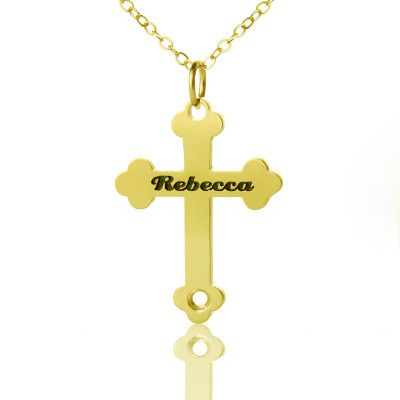 18ct Gold Plated 925 Silver Rebecca Font Cross Name Necklace - The Name Jewellery™