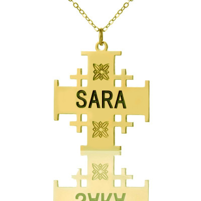 Gold Plated 925 Silver Jerusalem Cross Name Necklace - The Name Jewellery™