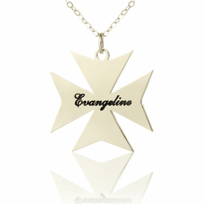 Silver Maltese Cross Name Necklace - The Name Jewellery™